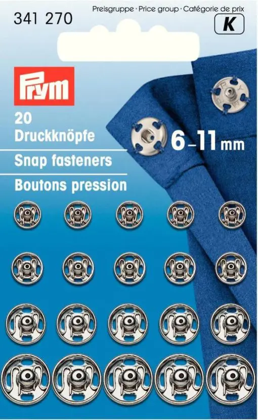 Prym Snap Fasteners - Assorted 6-11mm Silver