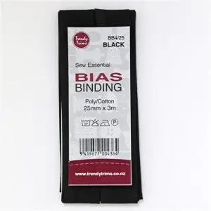 Trendy Trims Bias Binding - 25mm x 3m Black