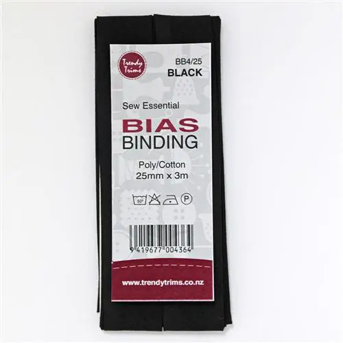 Trendy Trims Bias Binding - 25mm x 3m Black