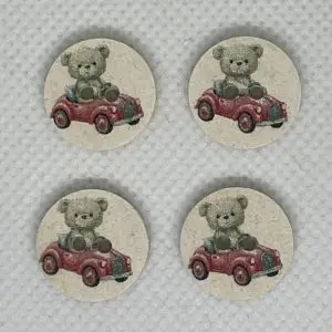 Buttons Teddy in Red Car 14-15mm