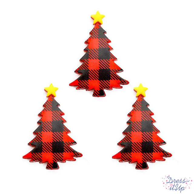 JJ Buttons Red Plaid Trees Singles