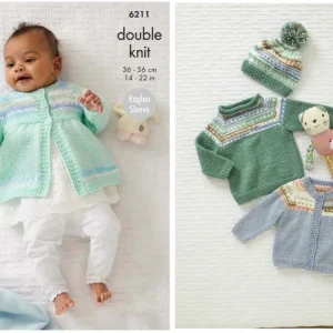 Cardigan, Sweater, Matinee Coat and Hat Dk Knitting Pattern P6211